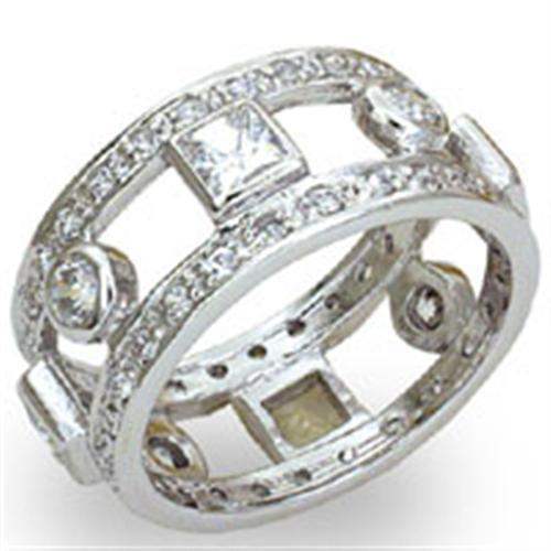Alamode High-Polished 925 Sterling Silver Ring with AAA Grade CZ in Clear - Alamode - Flyclothing LLC