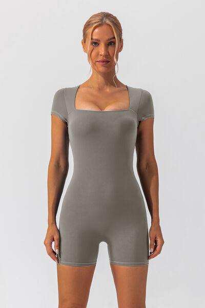 Square Neck Cap Sleeve Active Romper - Trendsi - Flyclothing LLC