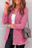 Distressed Raw Hem Snap Down Denim Jacket - Trendsi - Flyclothing LLC