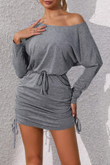 Ruched Tied Long Sleeve Mini Dress - Trendsi - Flyclothing LLC