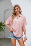 Half Button Johnny Collar Blouse - Trendsi