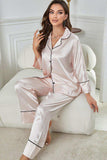 Contrast Piping Button-Up Top and Pants Pajama Set - Trendsi - Flyclothing LLC