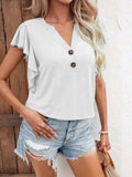Notched Cap Sleeve T-Shirt - Trendsi - Flyclothing LLC