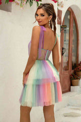 Gradient Tie-Shoulder Layered Dress - Trendsi - Flyclothing LLC