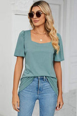 Square Neck Short Sleeve T-Shirt - Trendsi - Flyclothing LLC