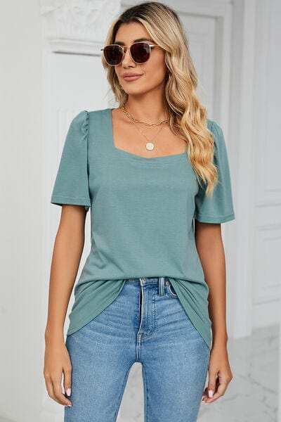 Square Neck Short Sleeve T-Shirt - Trendsi - Flyclothing LLC