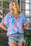 Printed V-Neck Tee Shirt - Trendsi - Flyclothing LLC