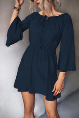 Tie Neck Flare Sleeve Mini Dress - Trendsi - Flyclothing LLC