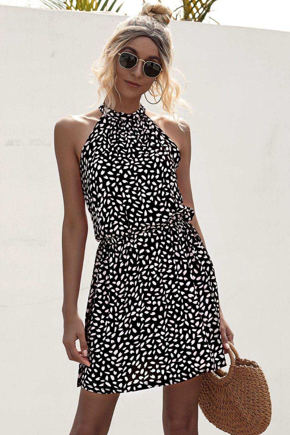 Printed Grecian Neck Mini Dress - Trendsi - Flyclothing LLC