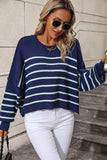 Striped Dropped Shoulder Round Neck Pullover Sweater - Trendsi - Flyclothing LLC