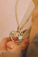 Copper 14K Gold Pleated Moon & Star Shape Pendant Necklace - Trendsi - Flyclothing LLC