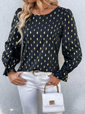 Printed Round Neck Flounce Sleeve Blouse - Trendsi - Flyclothing LLC