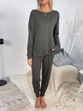 Round Neck Top and Drawstring Pants Lounge Set - Trendsi