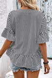 Striped Asymmetrical Flounce Sleeve Blouse - Trendsi - Flyclothing LLC