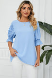 Pleated Flounce Sleeve Keyhole Blouse - Trendsi