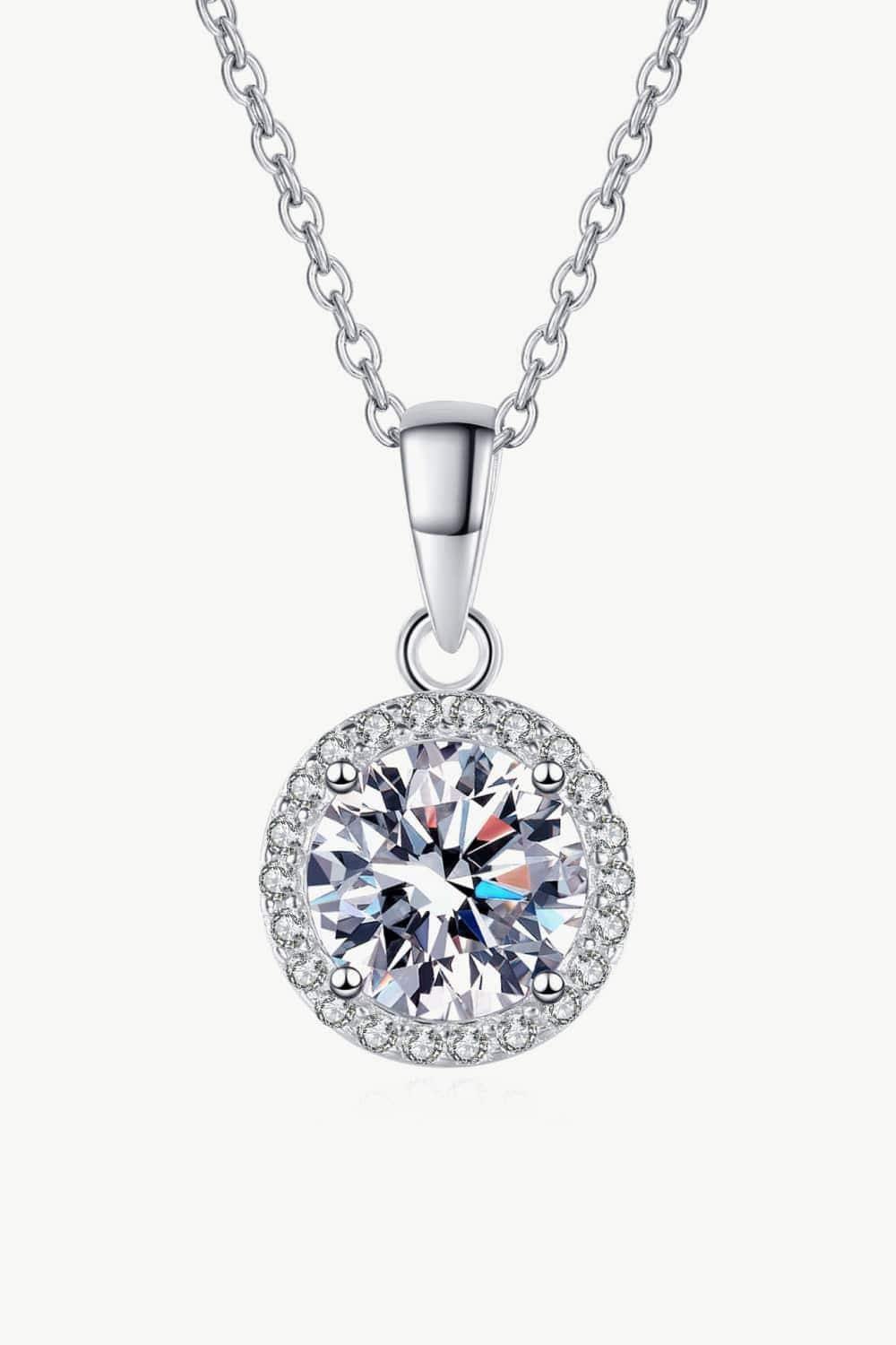 Chance to Charm 1 Carat Moissanite Round Pendant Chain Necklace - Trendsi
