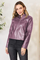 Mock Neck Zip Up Jacket - Trendsi - Flyclothing LLC