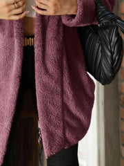 Open Front Hooded Teddy Coat - Trendsi