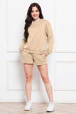 Round Neck Long Sleeve Sweatshirt and Drawstring Shorts Set - Trendsi - Flyclothing LLC