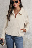 Zip Up Pocketed Collared Neck Dropped Shoulder Jacket - Flyclothing LLC