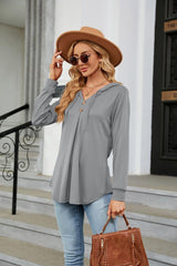 Long Sleeve Hooded Blouse - Trendsi