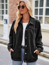 Button Up Denim Jacket with Pockets - Trendsi - Flyclothing LLC