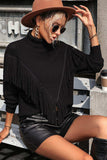 Turtle Neck Tassel Front Long Sleeve Pullover Sweater - Trendsi - Flyclothing LLC