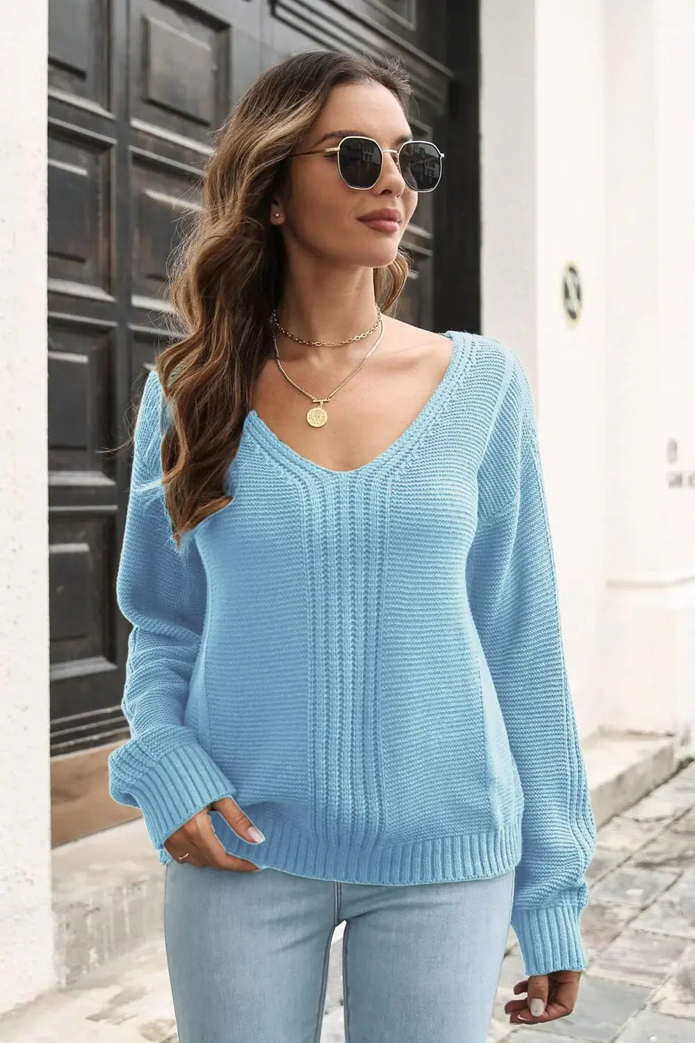 Ribbed Scoop Neck Long Sleeve Pullover Sweater - Trendsi - Flyclothing LLC