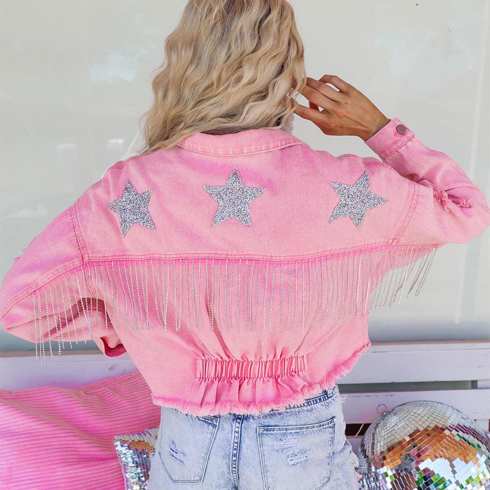 Distressed Raw Hem Dropped Shoulder Denim Jacket - Trendsi