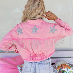 Distressed Raw Hem Dropped Shoulder Denim Jacket - Trendsi