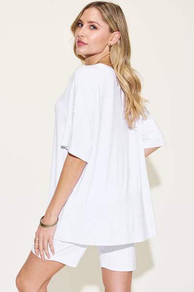 Basic Bae Full Size V-Neck Drop Shoulder Short Sleeve T-Shirt and Shorts Set - Trendsi - Flyclothing LLC