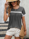 Contrast Round Neck Short Sleeve Tee - Trendsi - Flyclothing LLC