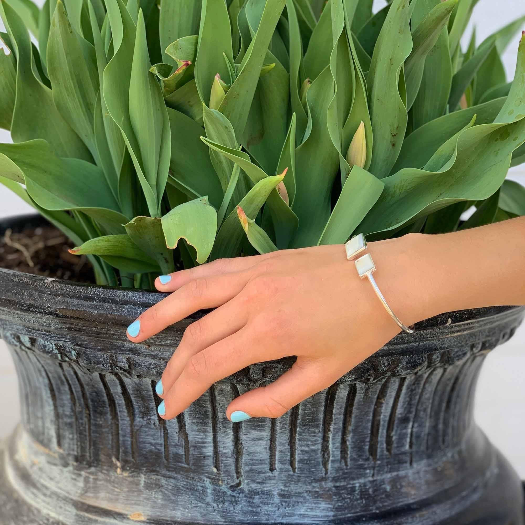 Cuff Bracelet, Mother of Pearl Square - Artisana