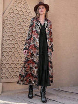 Printed Open Front Long Sleeve Outerwear - Trendsi - Flyclothing LLC