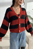 Striped Button Up Dropped Shoulder Cardigan - Trendsi - Flyclothing LLC