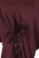 Surplice Neck Pom-Pom Trim Poncho - Trendsi - Flyclothing LLC