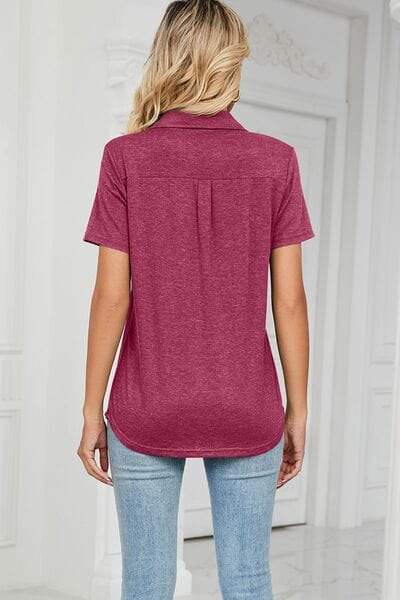 Johnny Collar Short Sleeve Blouse - Trendsi - Flyclothing LLC