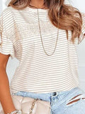 Striped Round Neck Short Sleeve T-Shirt - Trendsi - Flyclothing LLC