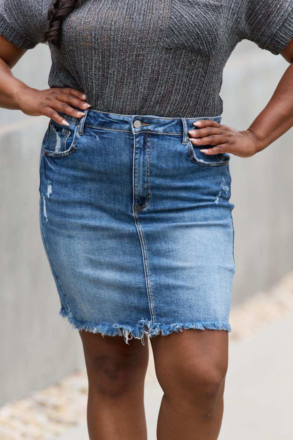 RISEN Amelia Full Size Denim Mini Skirt - Trendsi - Flyclothing LLC