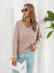 Openwork V-Neck Sweater - Trendsi