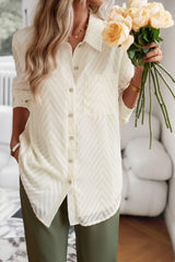 Collared Neck Long Sleeve Pocketed Shirt - Trendsi