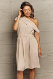 Swiss Dot Asymmetrical Neck Dress - Trendsi
