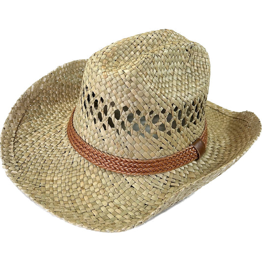 Rockmount Clothing Raffia Straw Western Cowboy Hat with Concho String Band