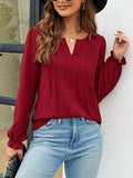 Notched Flounce Sleeve Blouse - Trendsi - Flyclothing LLC