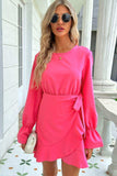 Round Neck Flounce Sleeve Ruffle Hem Mini Dress - Trendsi - Flyclothing LLC