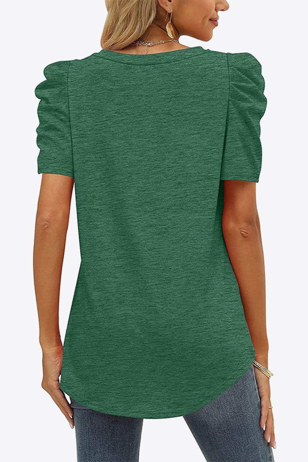 V-Neck Puff Sleeve Tee - Trendsi - Flyclothing LLC
