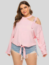 Plus Size Cold-Shoulder Tied Top - Trendsi - Flyclothing LLC