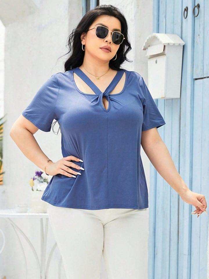Plus Size Cutout Short Sleeve Top - Trendsi - Flyclothing LLC