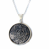 Alpaca Silver Aztec Calendar Pendant with Chain - Artisana
