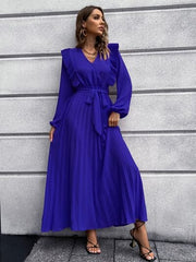 Pleated Surplice Tie Waist Maxi Dress - Trendsi
